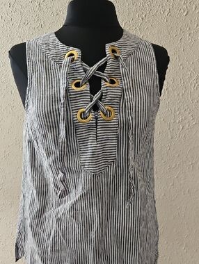 Michael Kors Navy & White Striped Lace-Up Tank